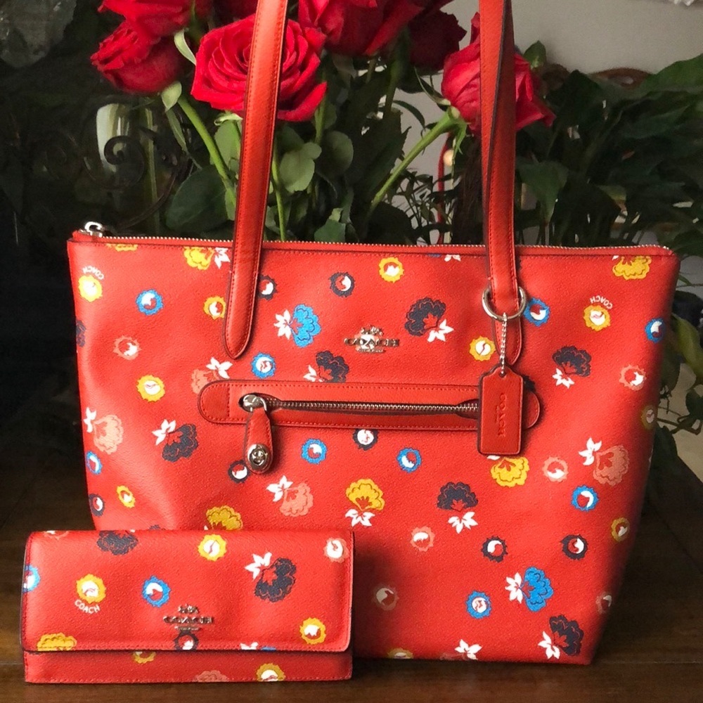Coach Carmine/Wild Prairie Floral Bag & Wallet NWT